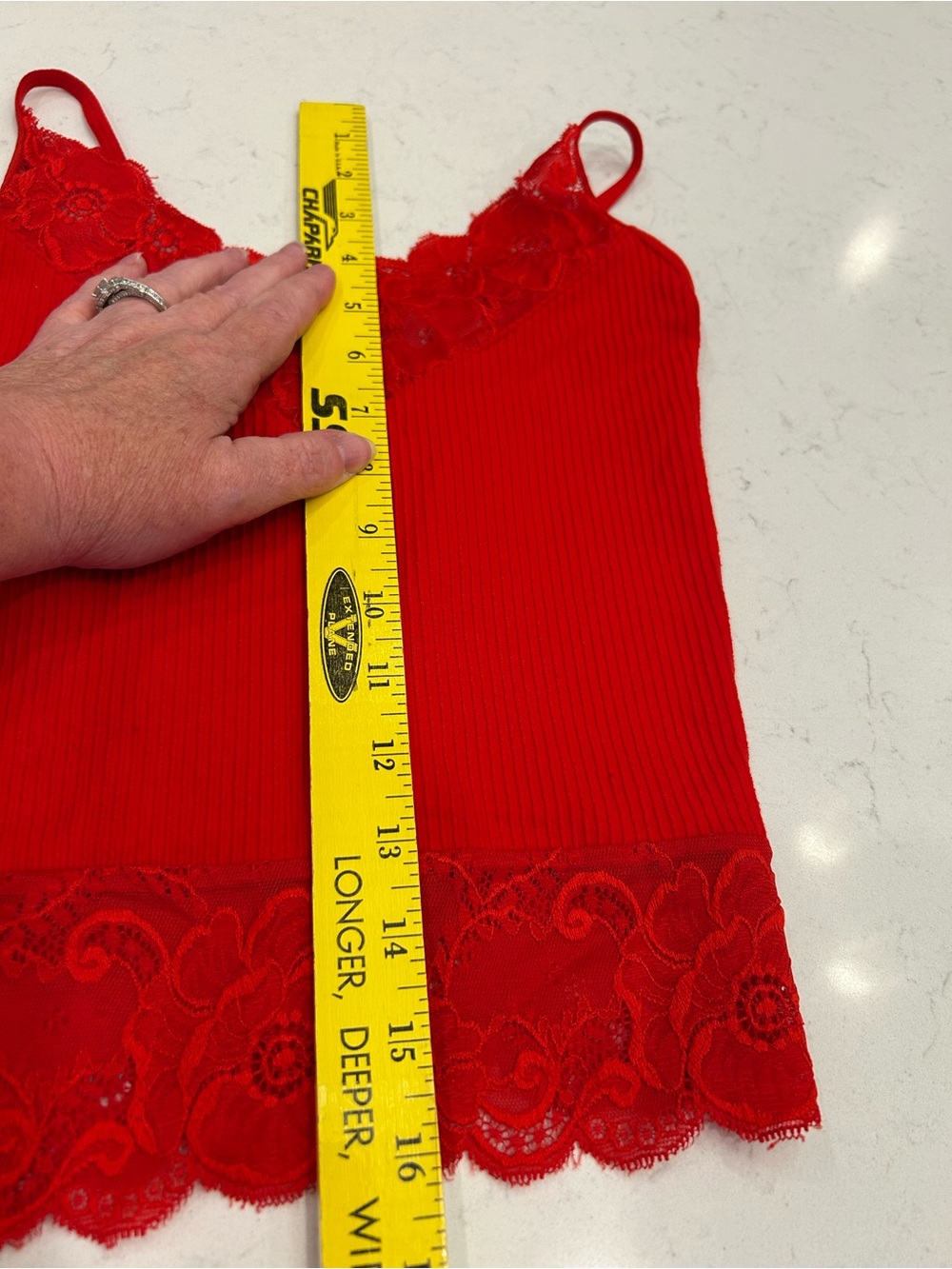 Active Basic Red Ribbed Lace-Trim Cami - Picture 4 of 6